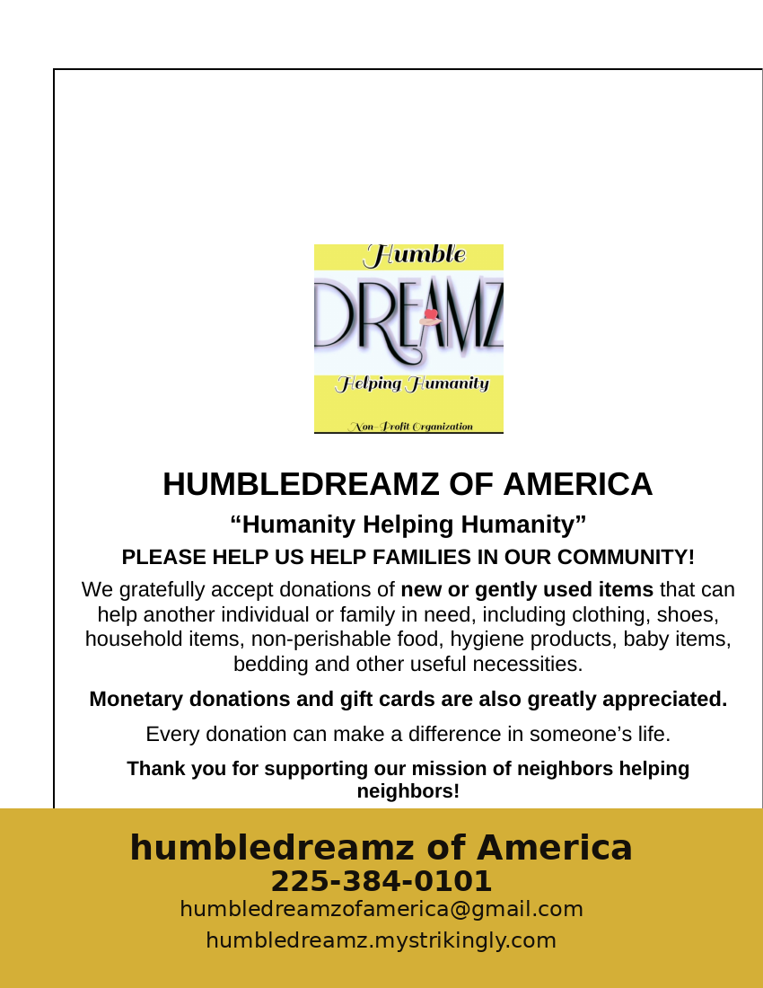 Please help us help families in our community — Humbledreamz of America